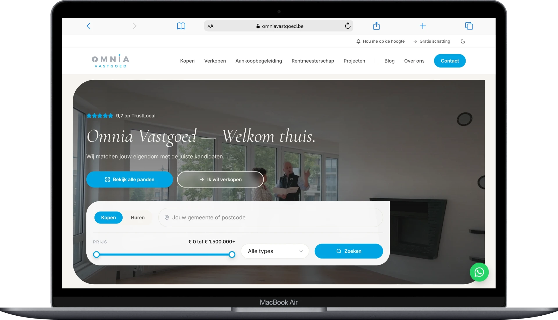 Omnia Vastgoed website preview op MacBook
