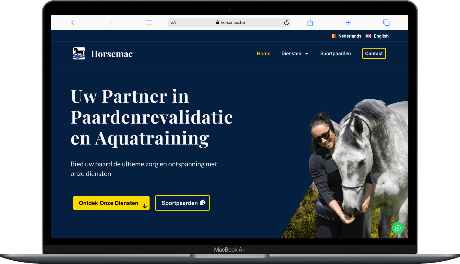 Homepage van Horsemac website op een Macbook